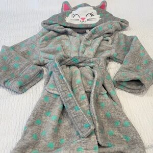 Pekkle Cozy Gray and Teal Cat Hooded Kids Robe